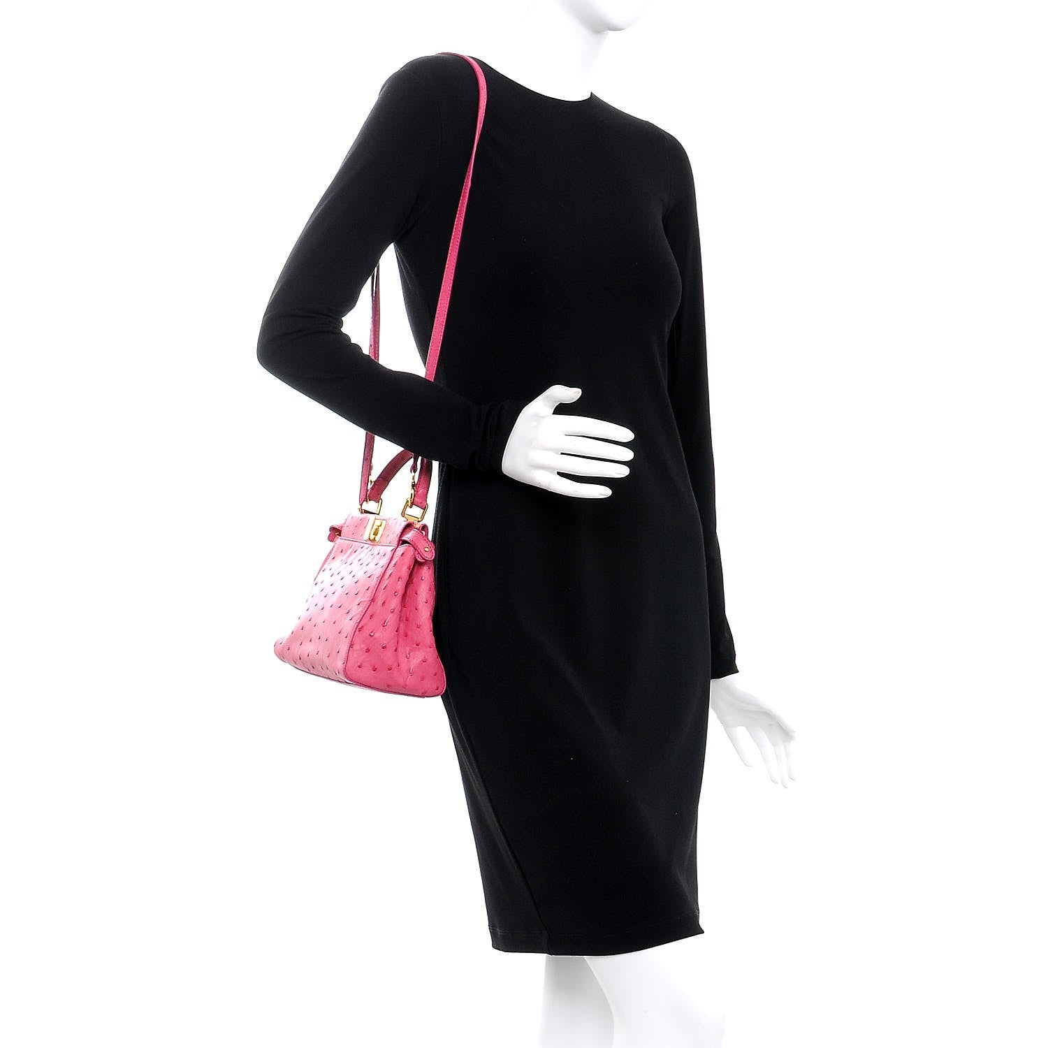 Fendi Ostrich Shiny Nappa Mini Peekaboo Iconic Satchel Fuchsia 2 of 8