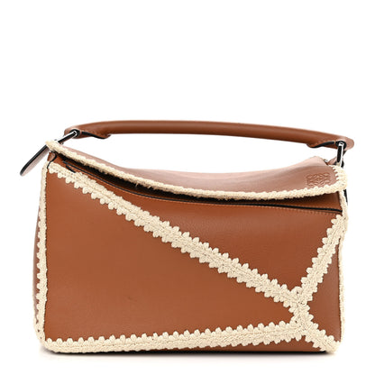 Loewe Calfskin Crochet Trim Medium Puzzle Bag Tan 1 of 11
