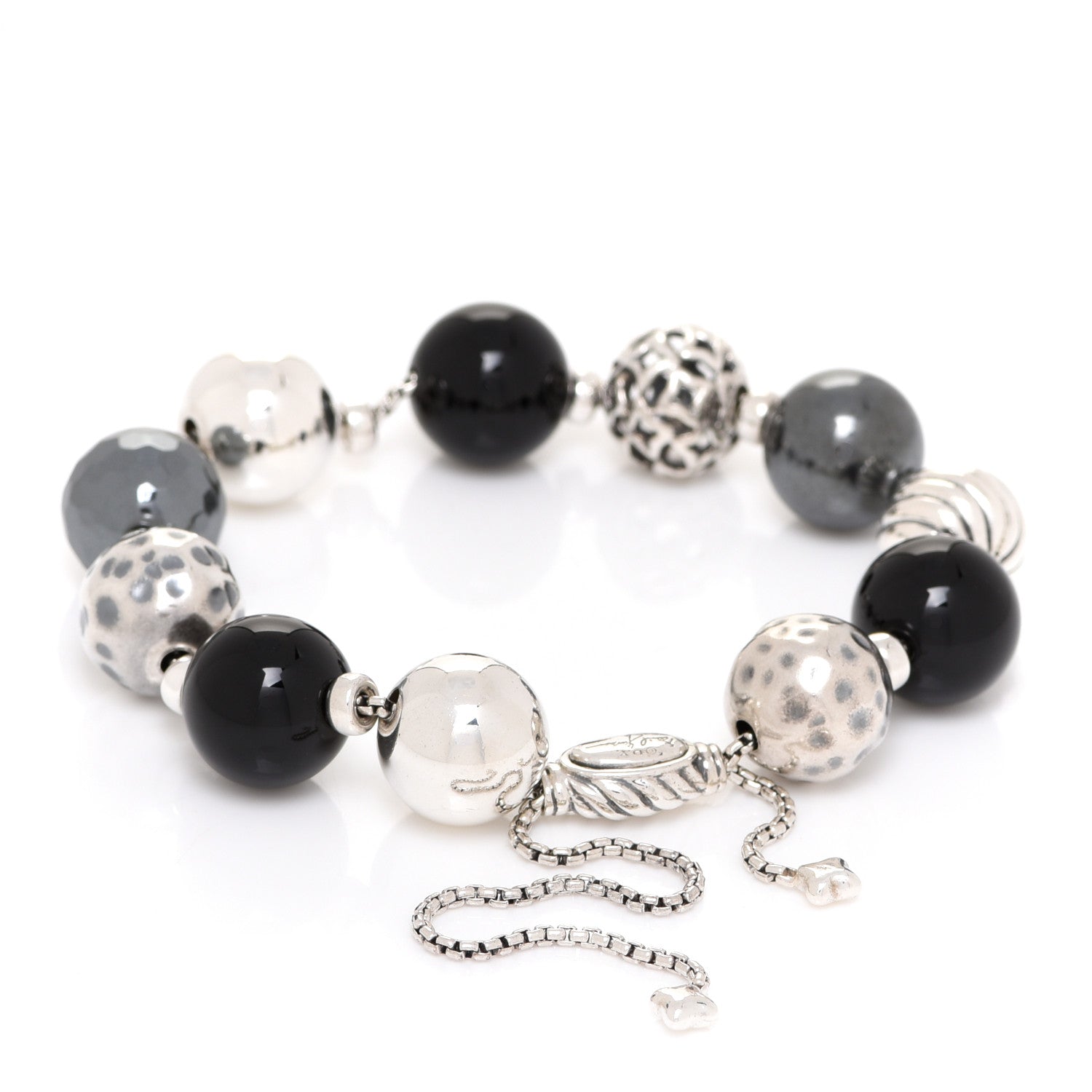 David Yurman Sterling Silver Black Onyx Hematite 14mm Elements Bead Bracelet 2 of 3