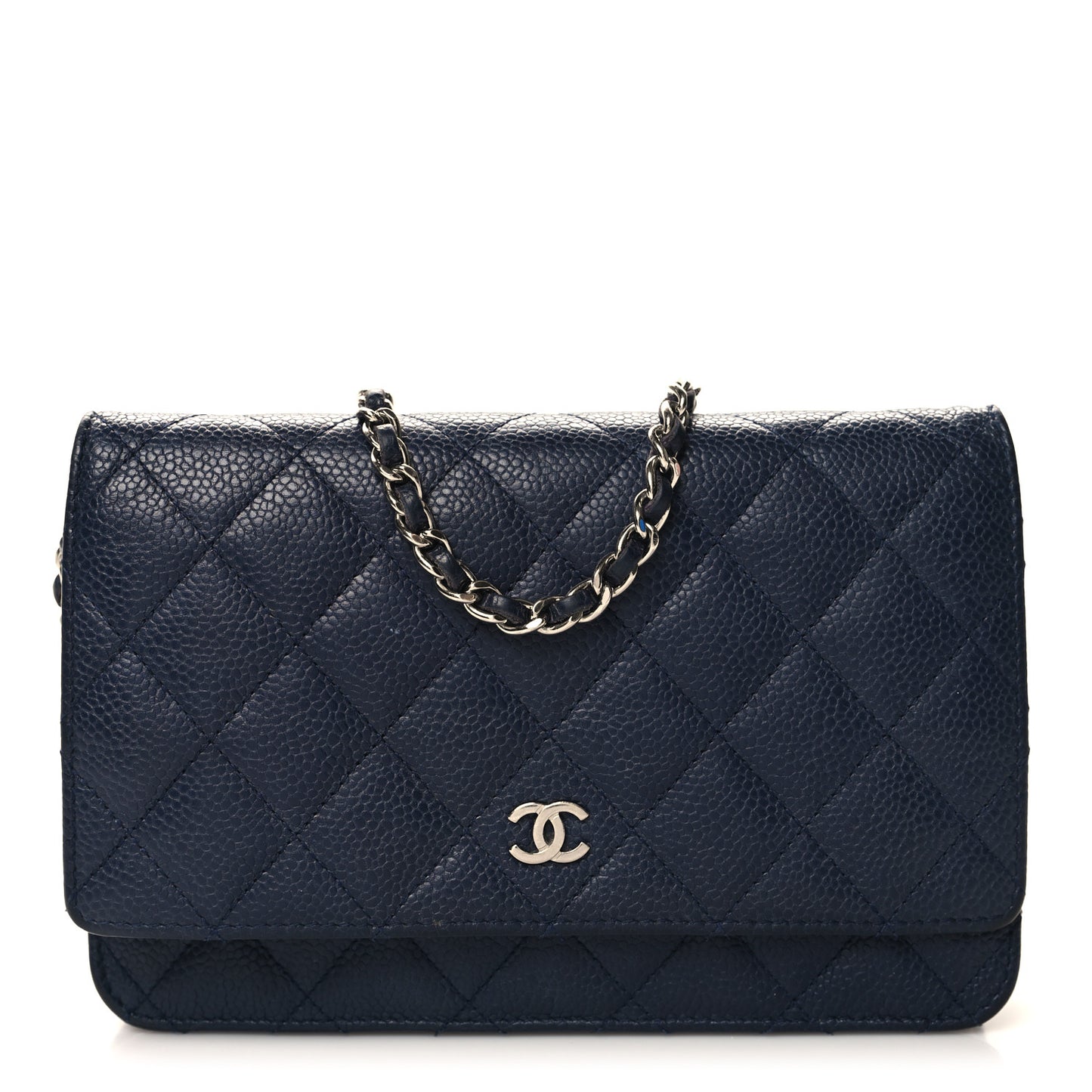Caviar Quilted Wallet on Chain WOC Navy Blue