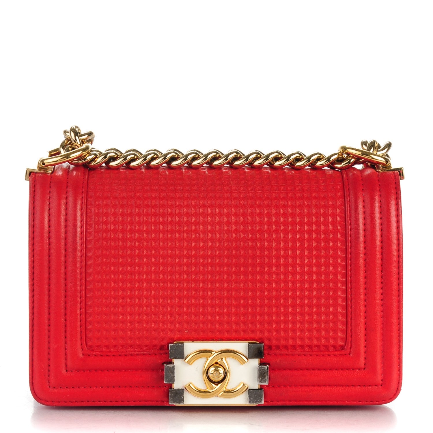 Chanel Lambskin Embossed Small Cube Boy Flap Red 1 of 10