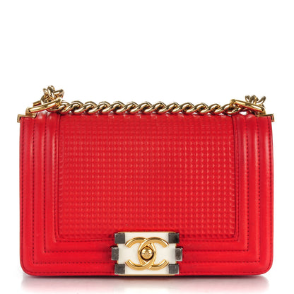Chanel Lambskin Embossed Small Cube Boy Flap Red 1 of 10
