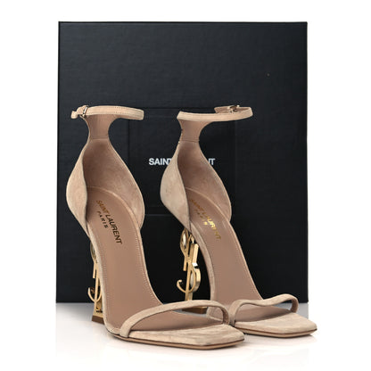 Saint Laurent Suede Calfskin Opyum 110 Sandals 38.5 Cachemere Pale Gold 11 of 11