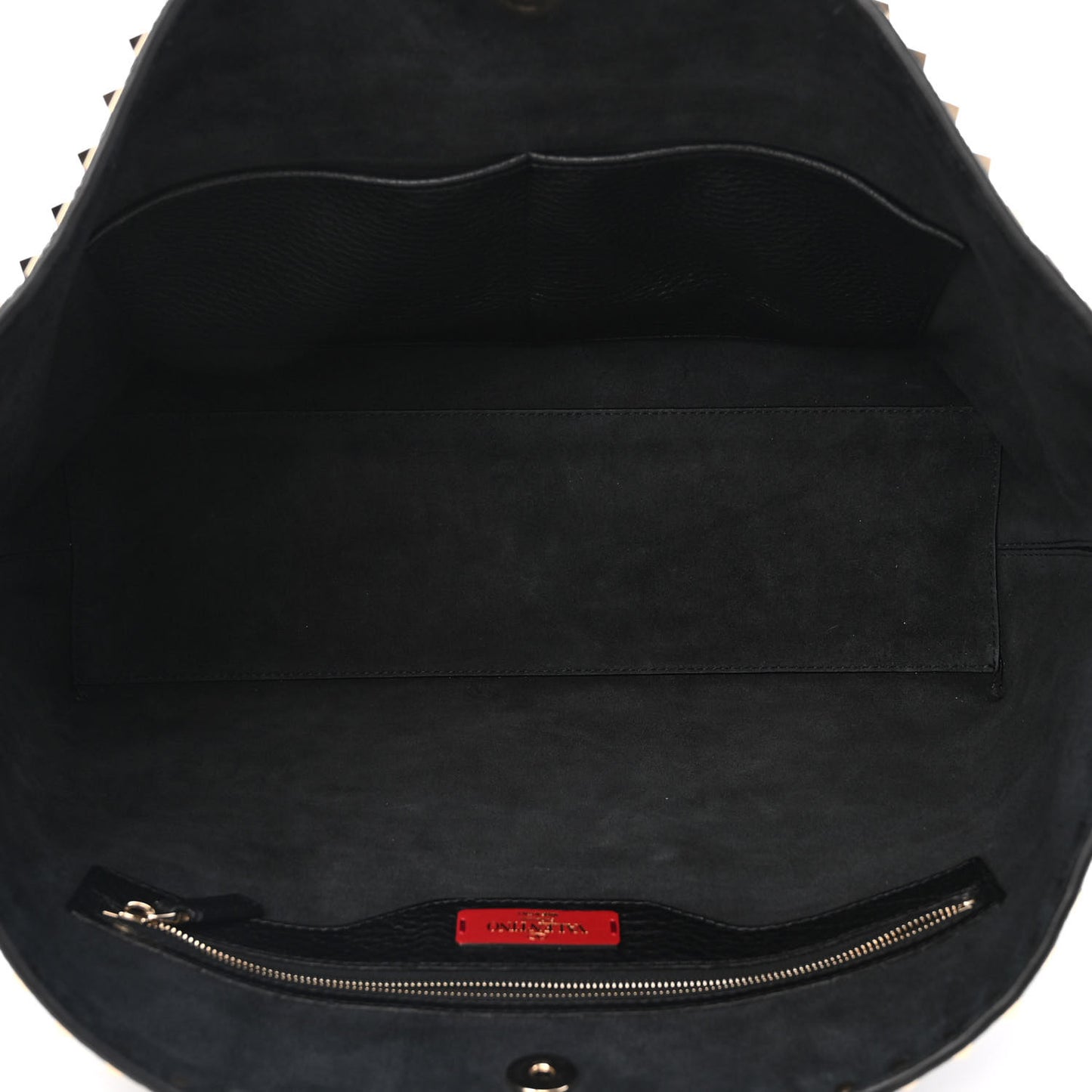 Grained Calfskin Rockstud Shoulder Tote Black