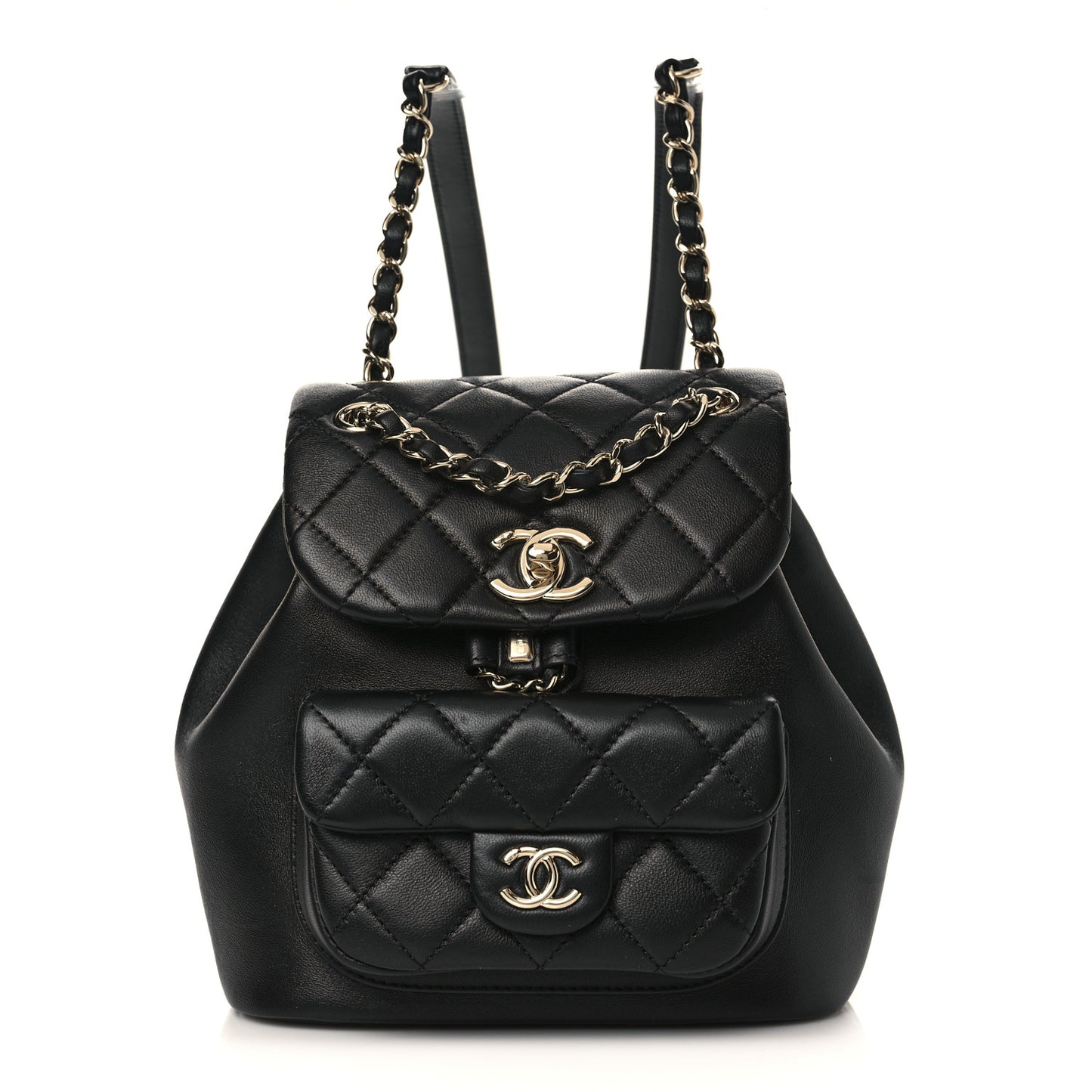 Lambskin Quilted Small Duma Drawstring Backpack Black