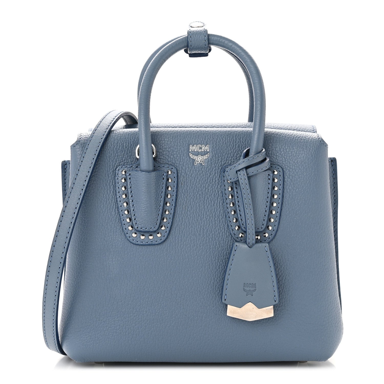 MCM Grained Calfskin Studded Mini Milla Tote Luft Blue 1 of 10