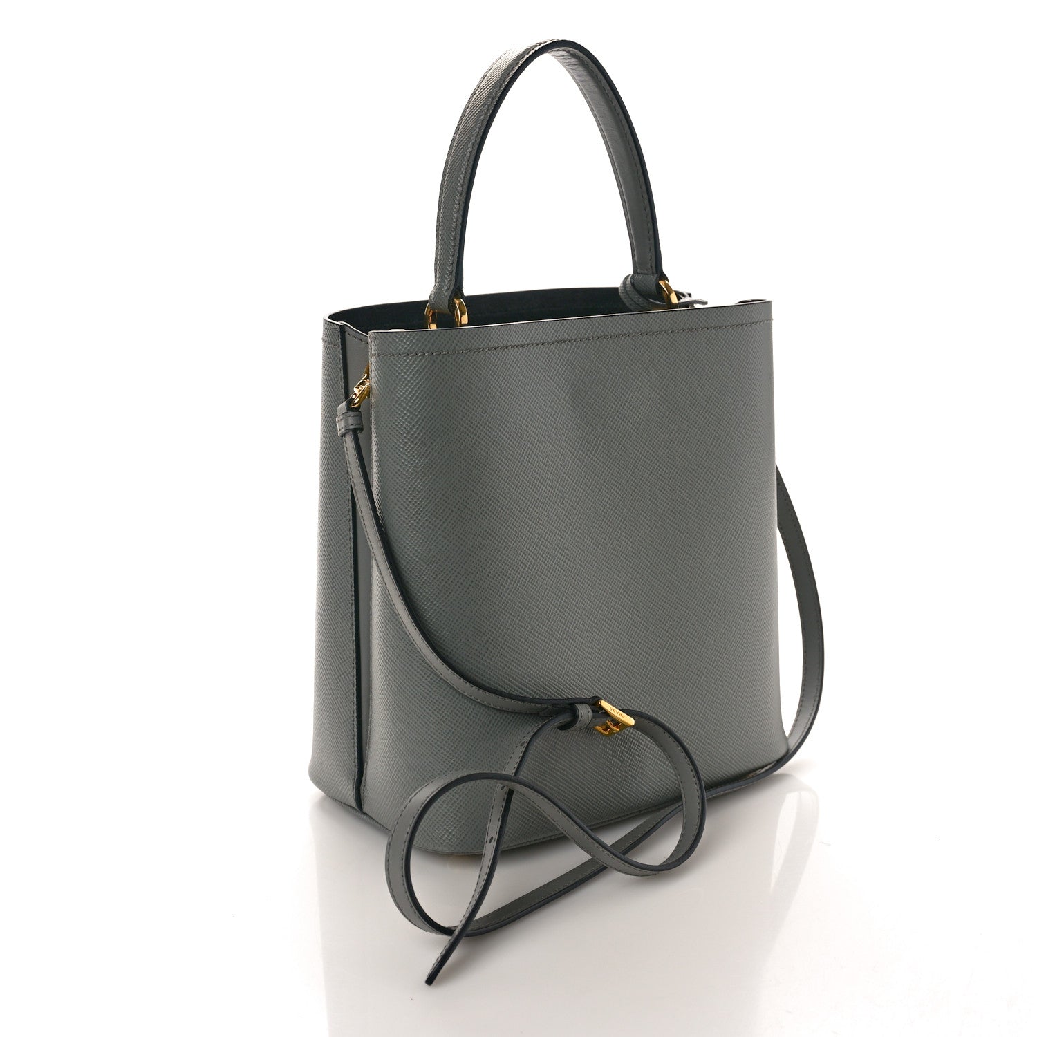 Prada Saffiano Cuir Medium Panier Bucket Bag Ardesia Black 3 of 10