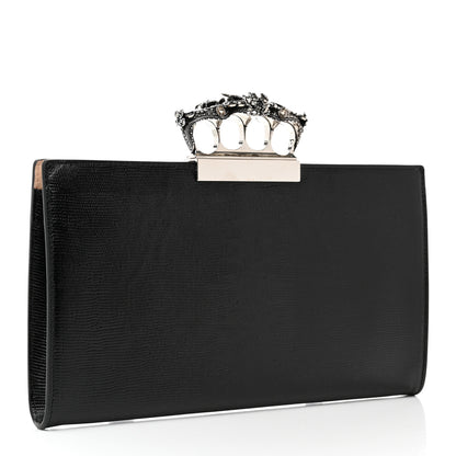 Alexander McQueen Calfskin Lizard Embossed Knuckle Flat Clutch Black 2 of 9