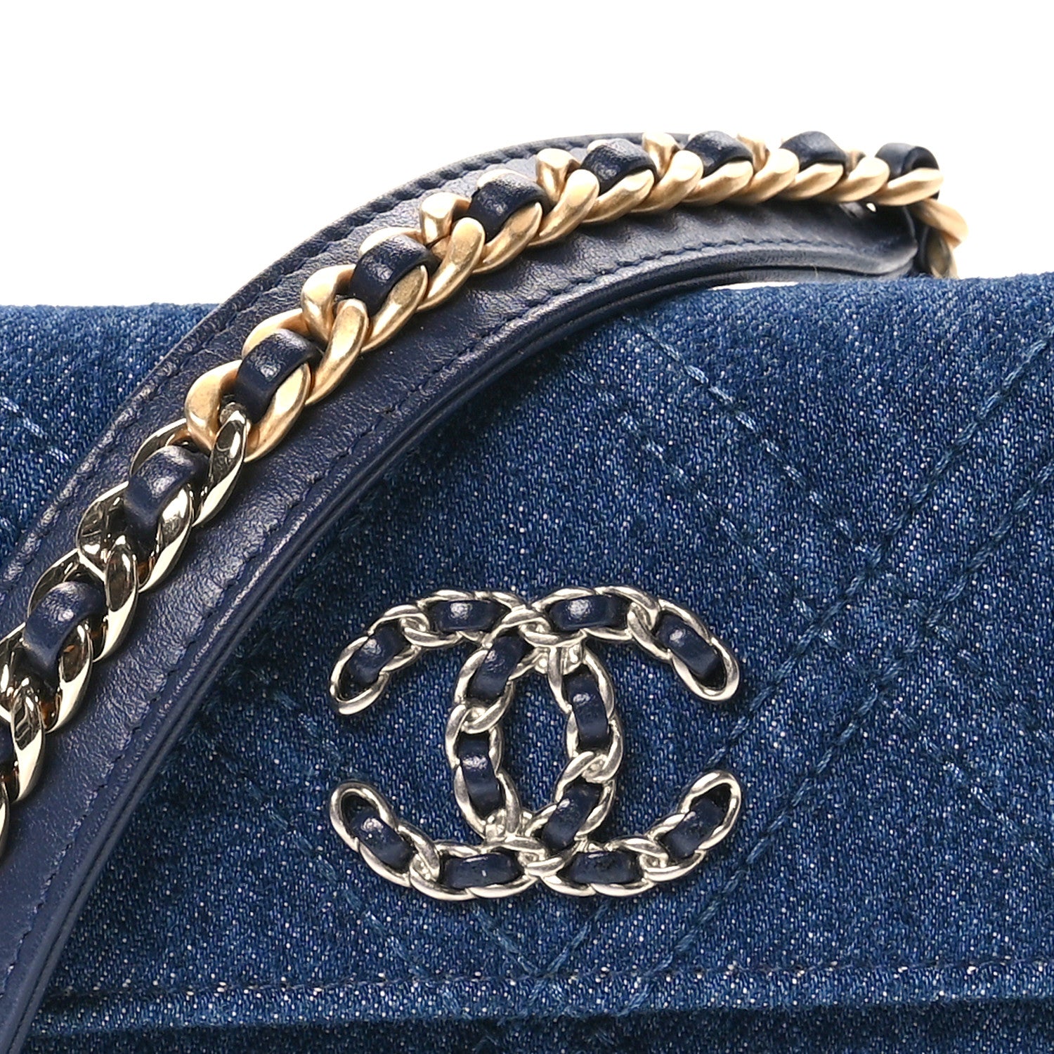 Chanel Denim Quilted Chanel 19 Flap Coin Purse With Chain Blue 8 of 10