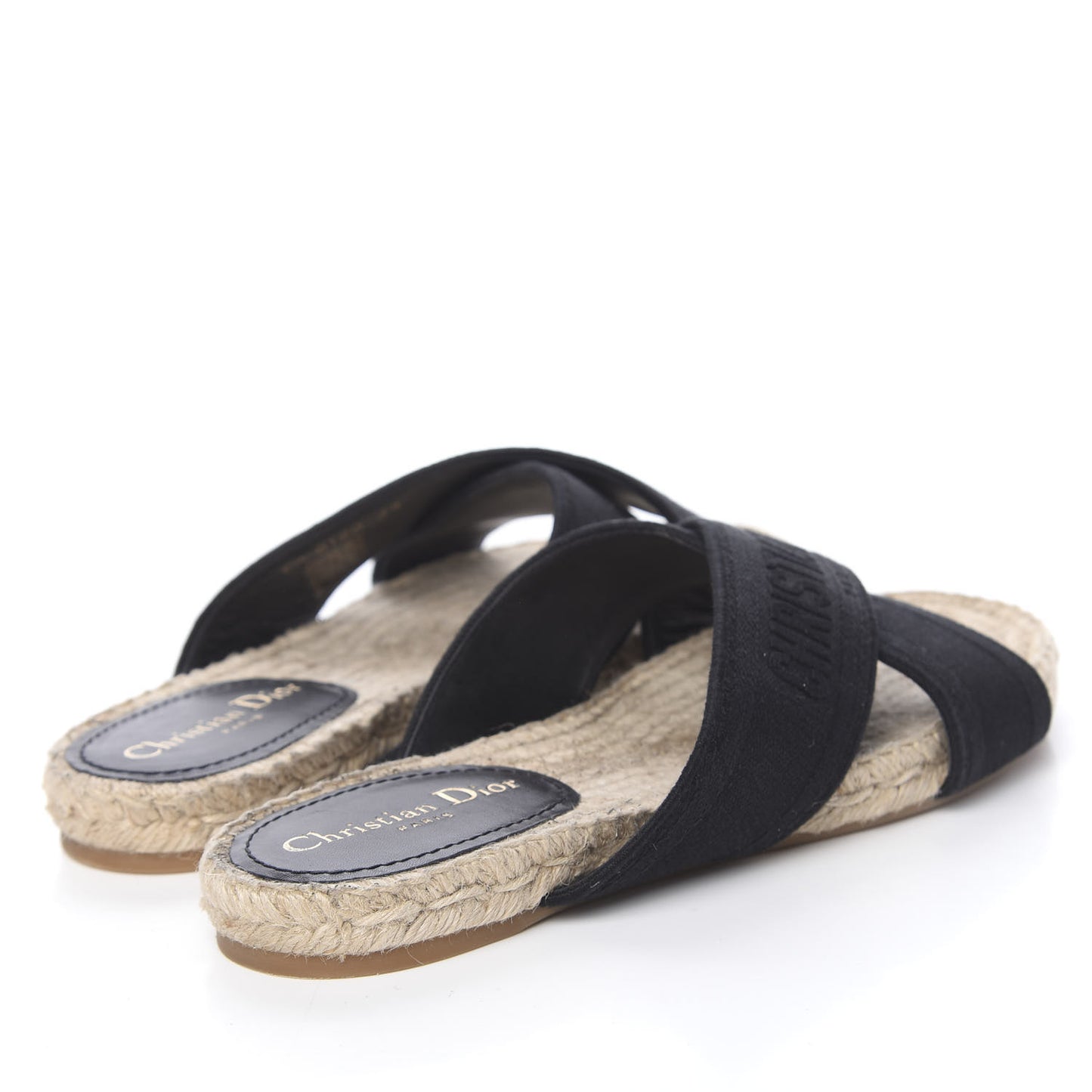 Canvas Embroidered Granville Espadrille Crisscross Flat Slide Sandals 39 Black