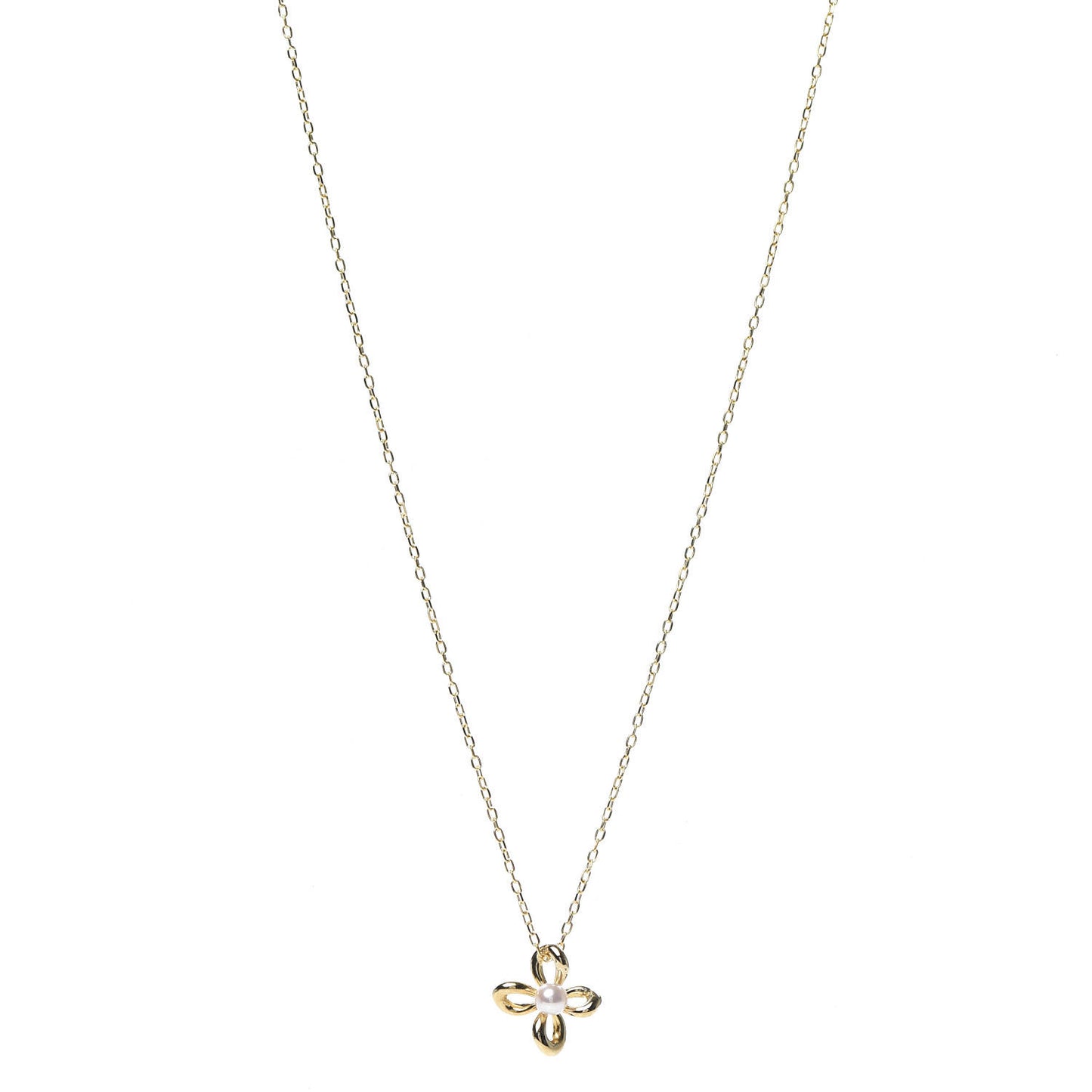18K Yellow Gold Pearl 4mm Flower Pendant Necklace