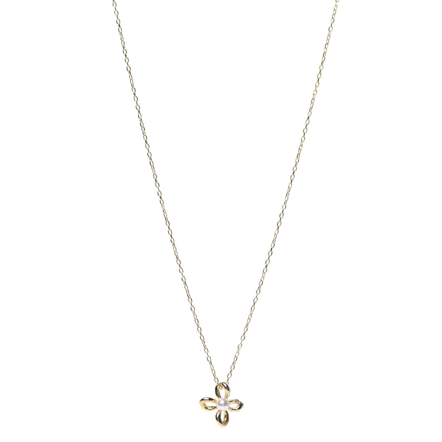 Mikimoto 18K Yellow Gold Pearl 4mm Flower Pendant Necklace 1 of 6