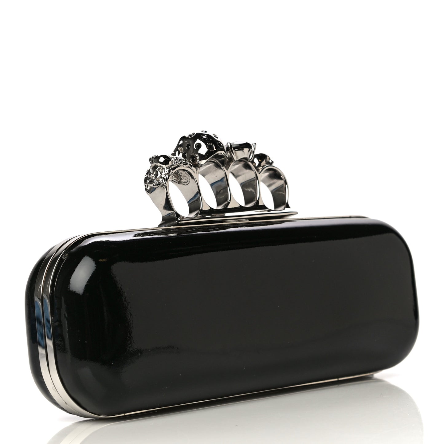 Patent Skull Knuckle Duster Box Clutch Black