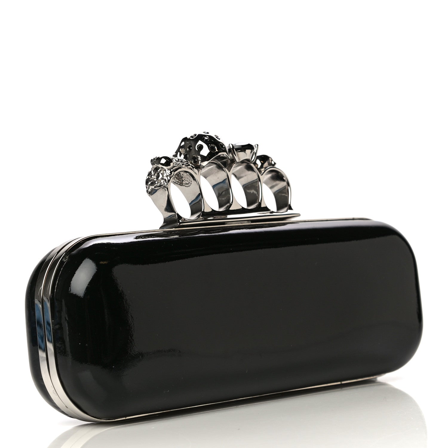 Alexander McQueen Patent Skull Knuckle Duster Box Clutch Black 3 of 11