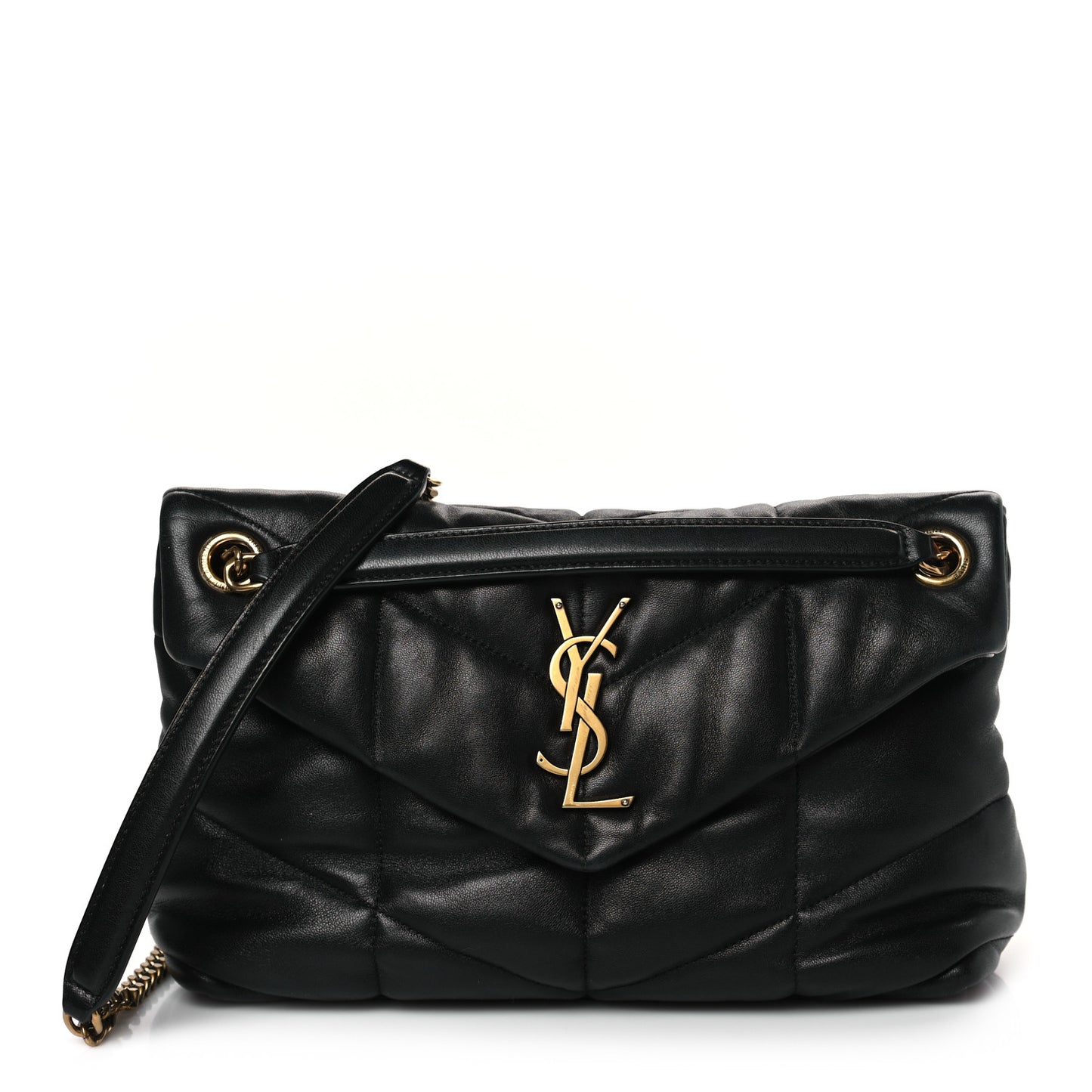 Lambskin Quilted Small Loulou Puffer Monogram Chain Satchel Black