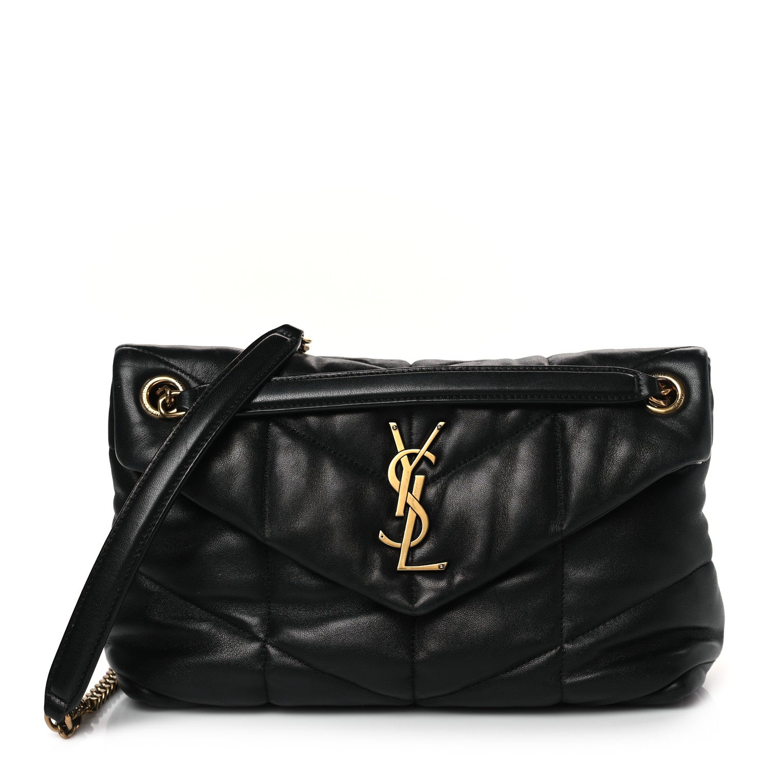 Saint Laurent Lambskin Quilted Small Loulou Puffer Monogram Chain Satchel Black 1 of 9