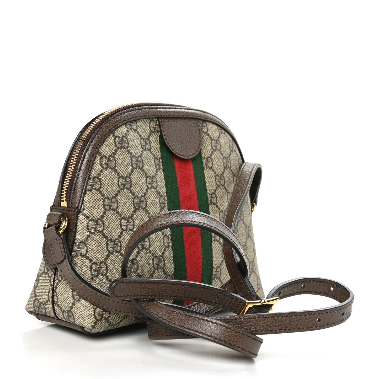 GG Supreme Monogram Textured Dollar Calfskin Web Small Ophidia Dome Shoulder Bag Beige Ebony New Acero