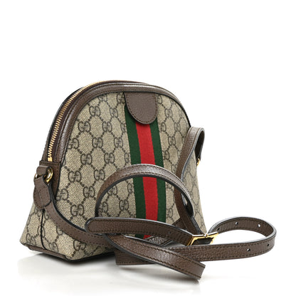 Gucci GG Supreme Monogram Textured Dollar Calfskin Web Small Ophidia Dome Shoulder Bag Beige Ebony New Acero 3 of 9