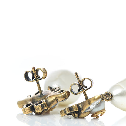 Gucci Crystal Pearl Drop Bee Earrings Gold 3 of 4