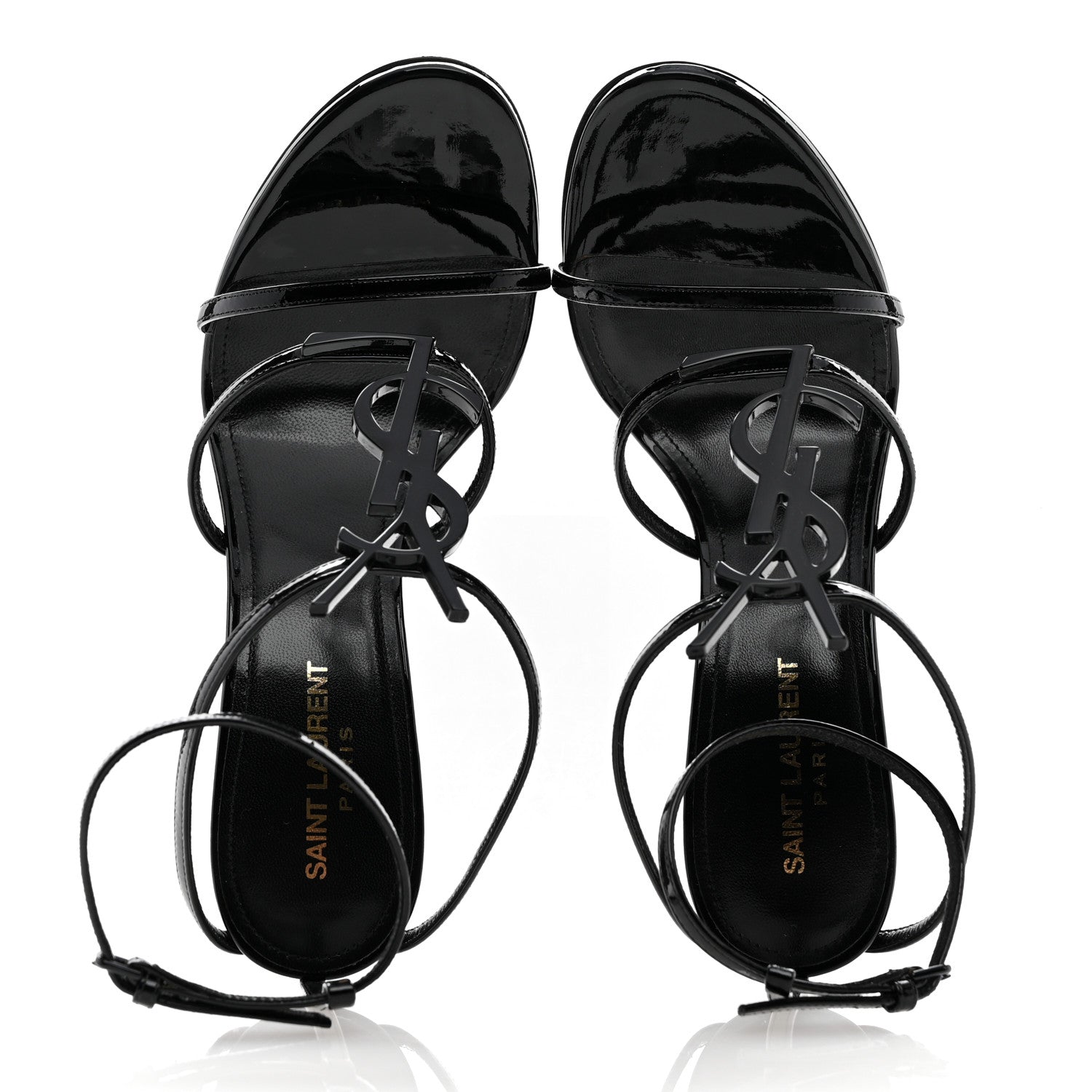 Saint Laurent Patent Cassandra 100 Ankle Strap Sandals 39 Black 2 of 8