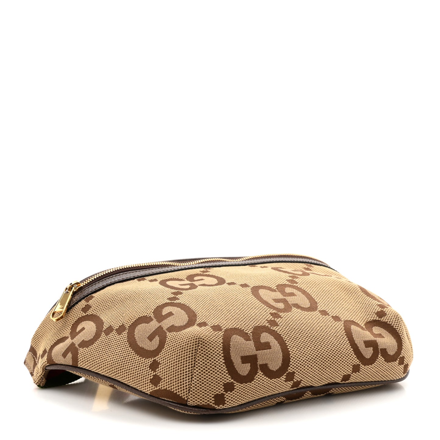 Monogram Jumbo GG Textured Dollar Calfskin Web Belt Bag Camel Ebony New Acero