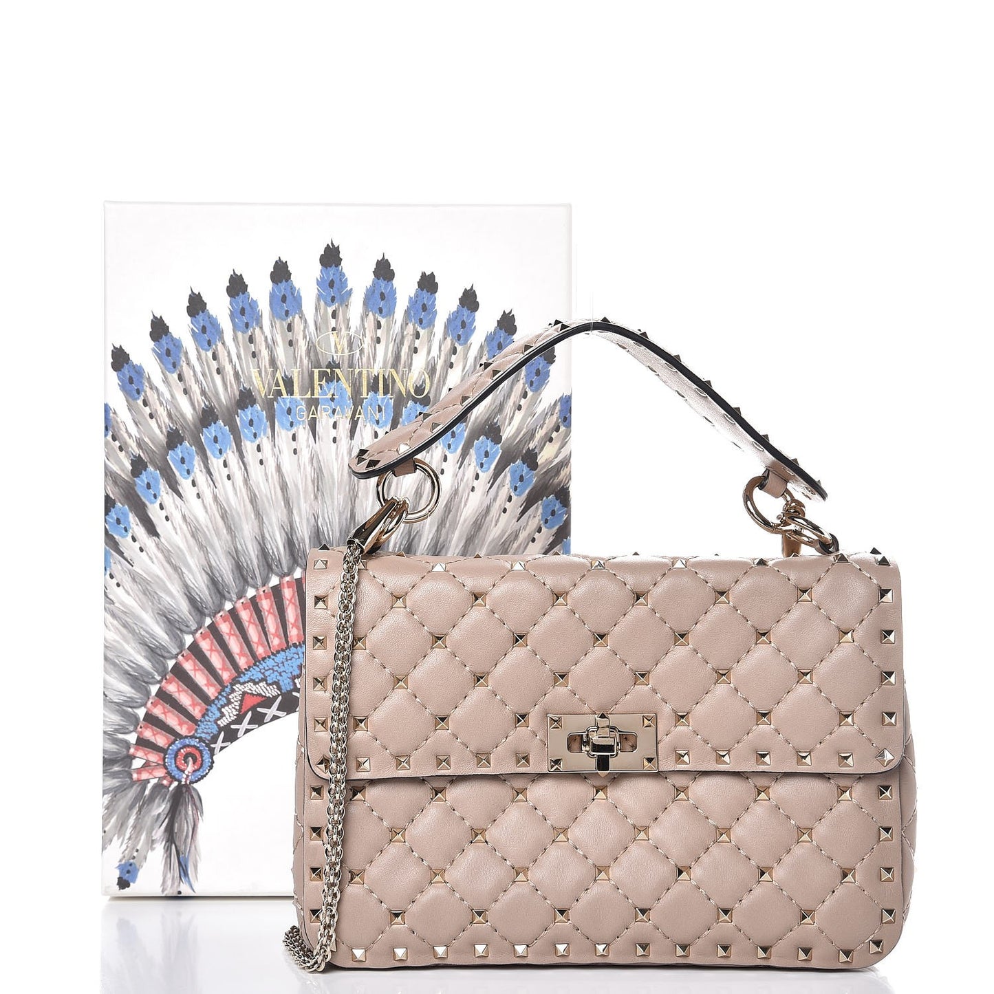 Lambskin Medium Rockstud Spike Shoulder Bag Poudre
