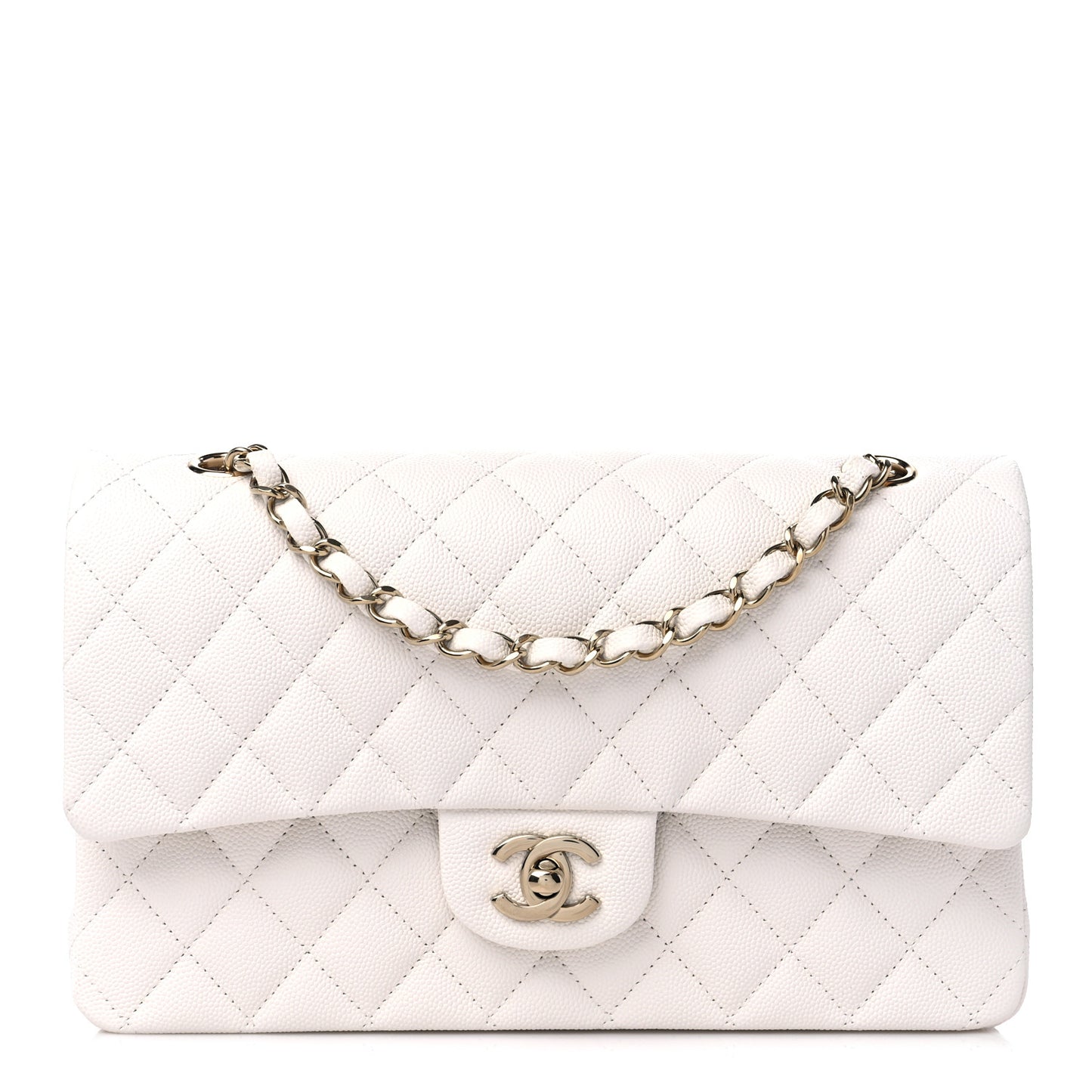 Caviar Quilted Medium Double Flap White