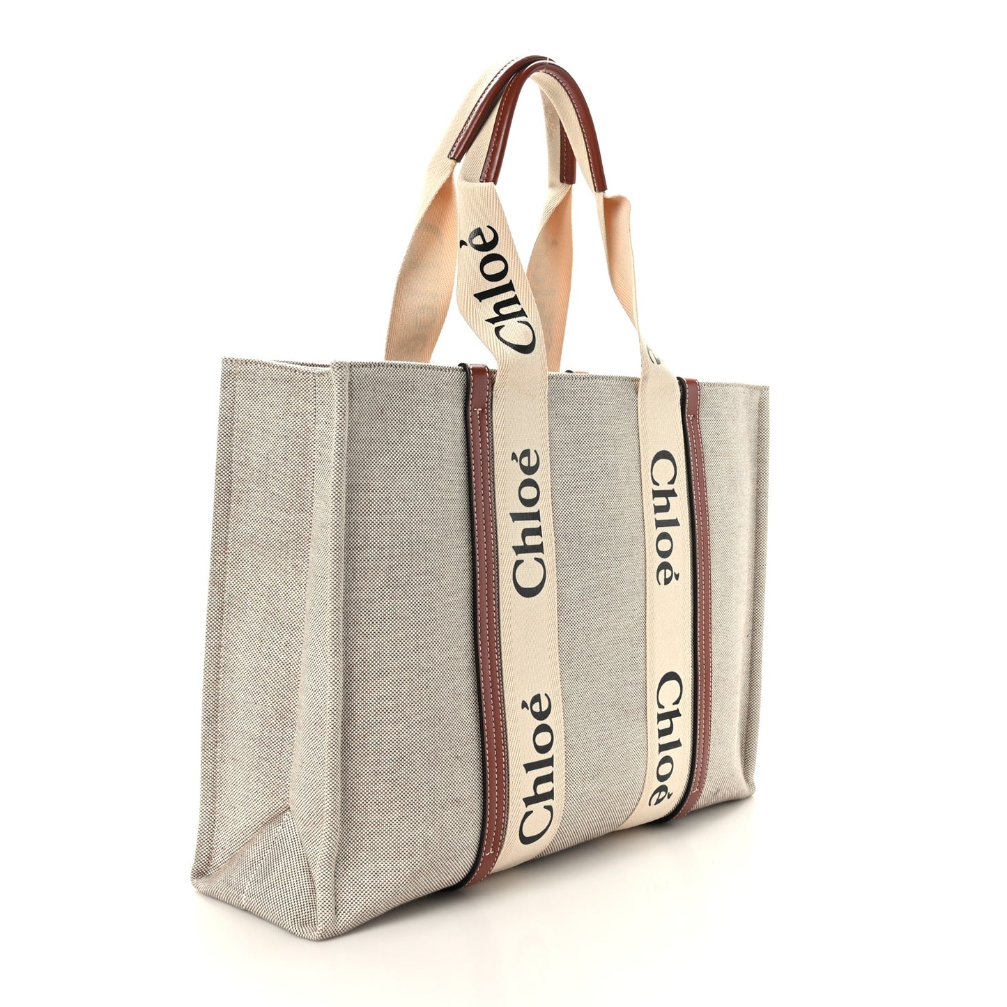 Cotton Calfskin Large Woody Ribbon Tote White Brown