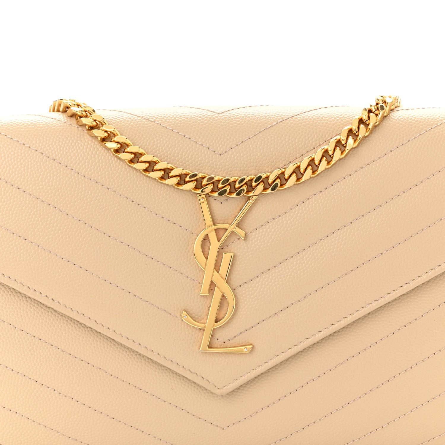 Saint Laurent Grain De Poudre Matelasse Chevron Monogram Chain Wallet Nude Powder Nude Powder 8 of 11