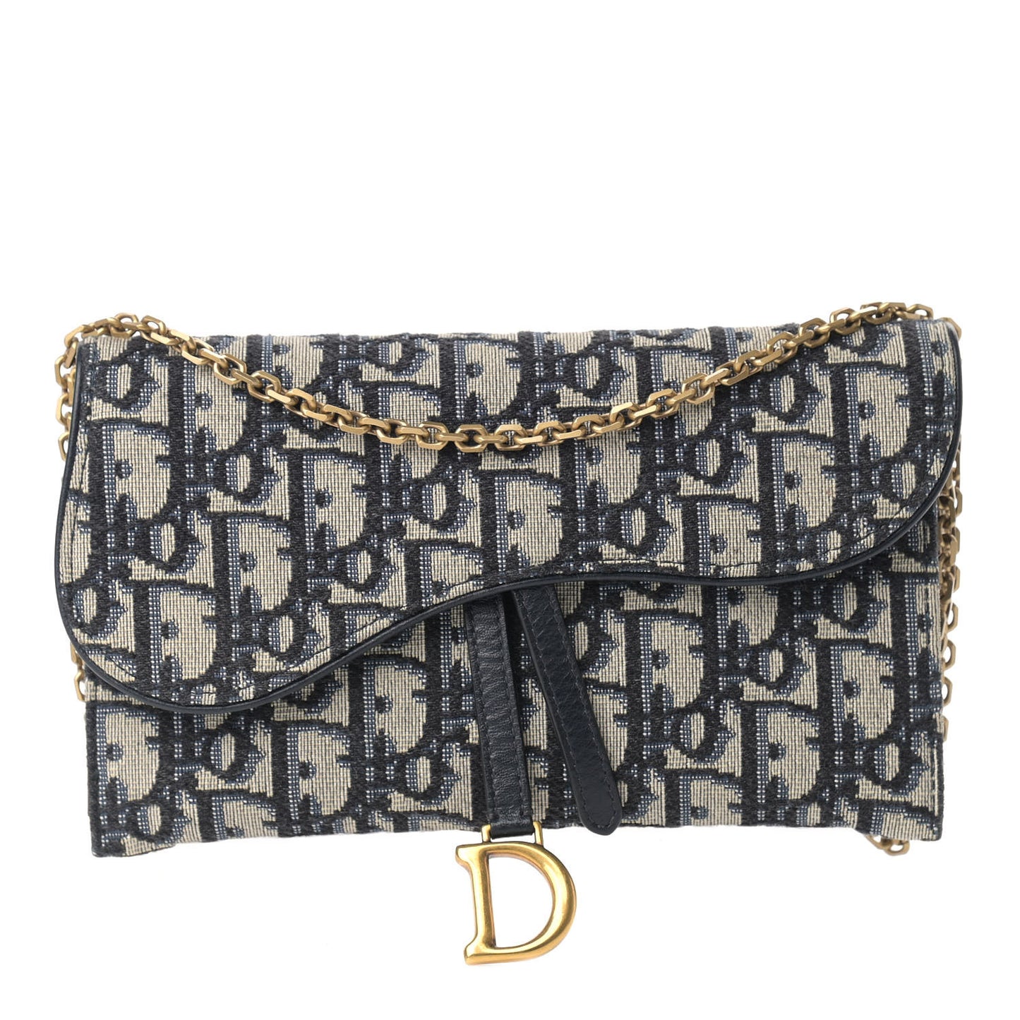 Oblique Saddle Chain Long Wallet Blue