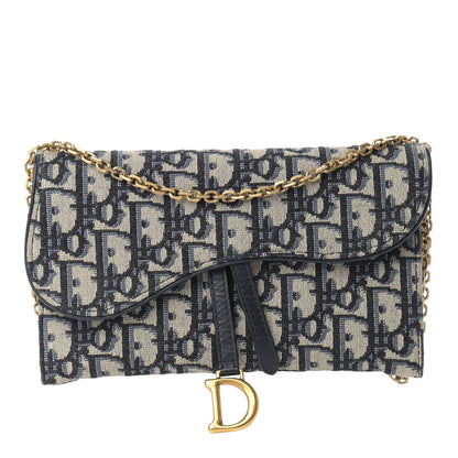 Christian Dior Oblique Saddle Chain Long Wallet Blue 1 of 14