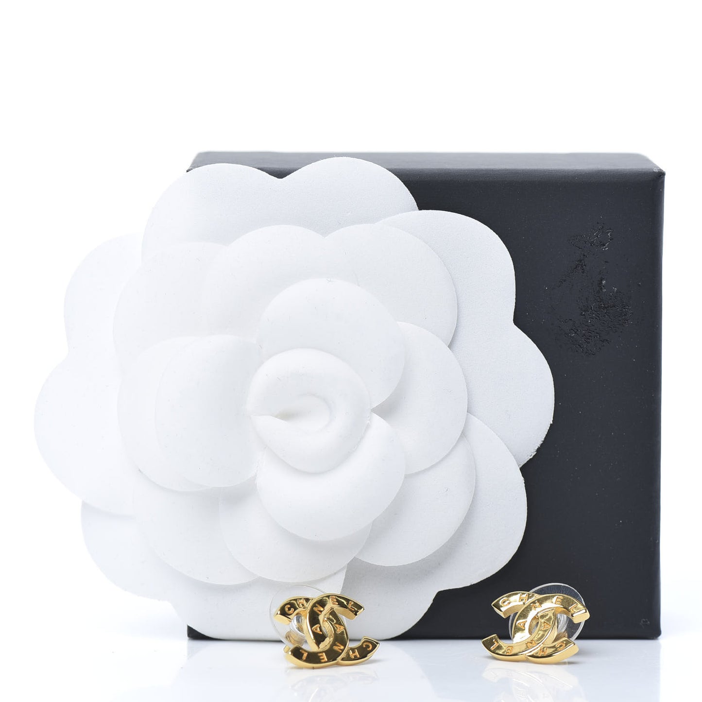 Metal CC Paris Button Stud Earrings Gold
