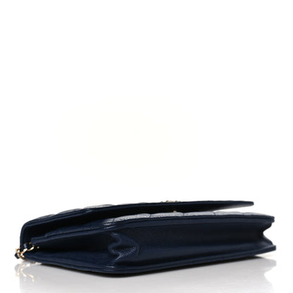 Chanel Caviar Quilted Crystal CC Wallet On Chain WOC Navy 4 of 10