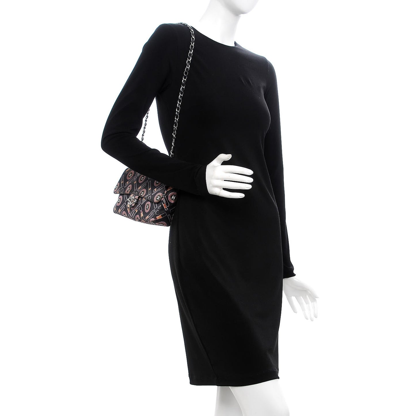 Satin Printed Lipstick Medium Single Flap Black