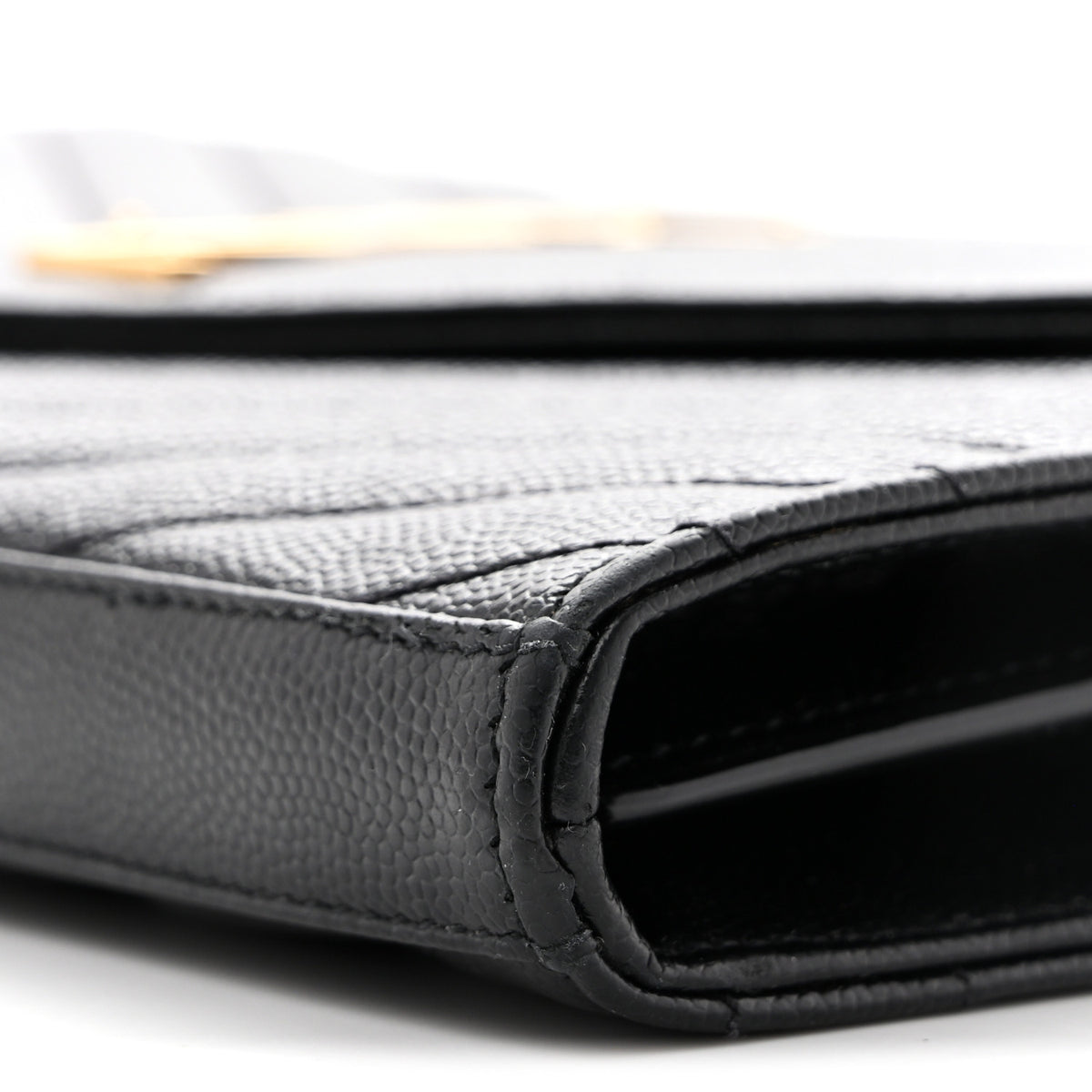 Saint Laurent Grain De Poudre Matelasse Chevron Monogram Chain Wallet Black 17 of 27