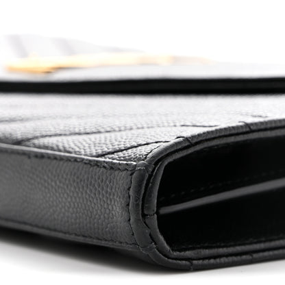 Saint Laurent Grain De Poudre Matelasse Chevron Monogram Chain Wallet Black 17 of 27