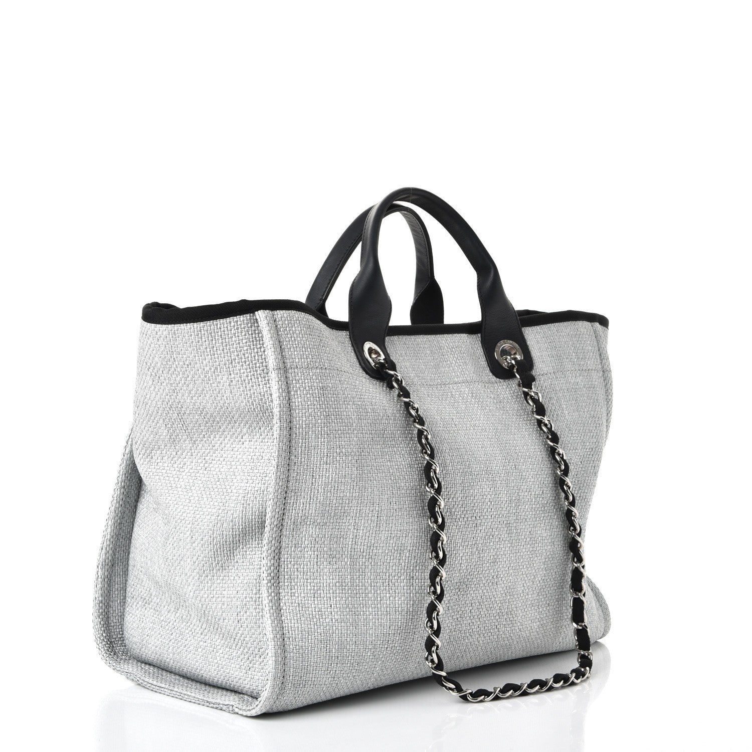 Chanel Woven Straw Raffia Deauville Large Tote Grey 3 of 9