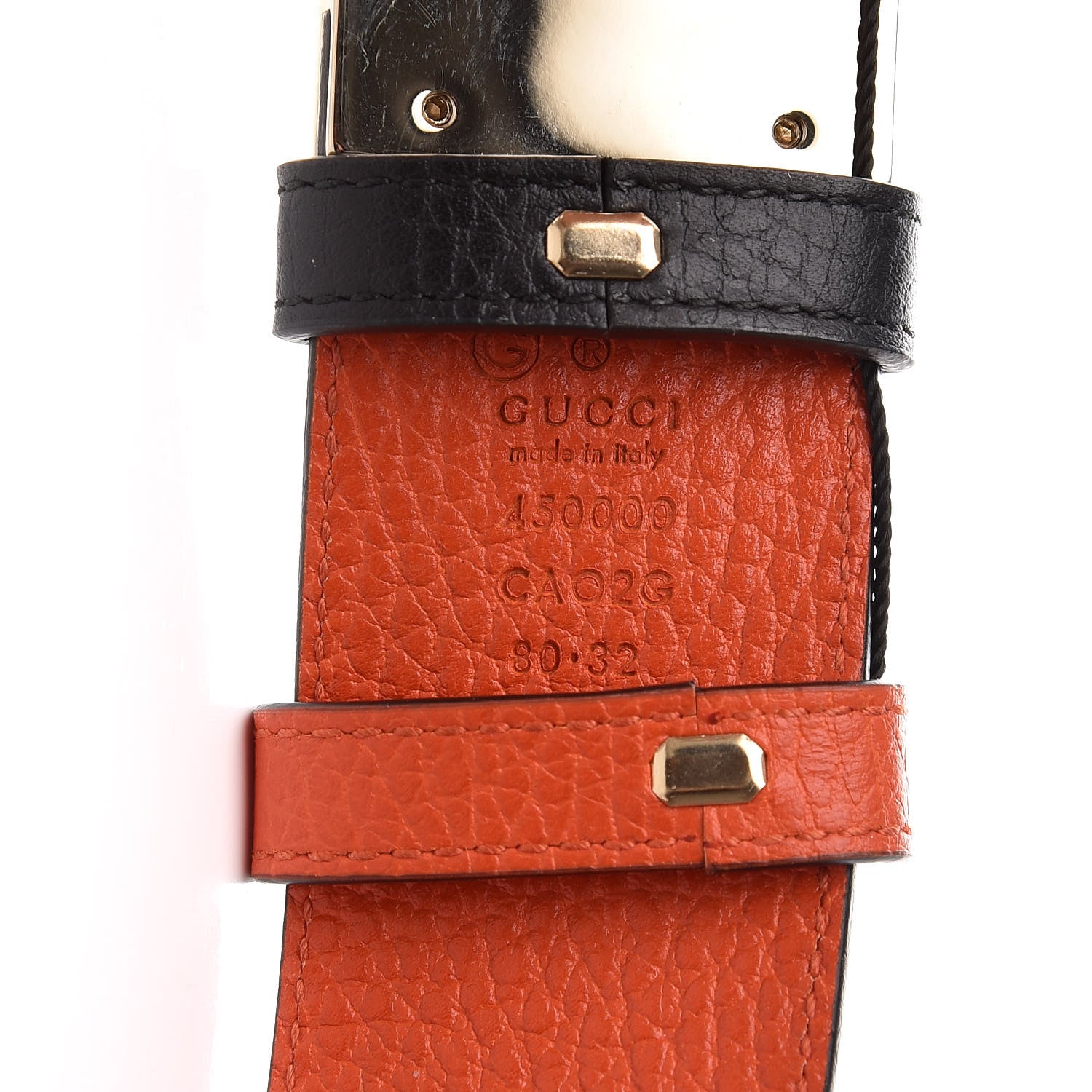 Gucci Calfskin 1973 Reversible Belt 80 32 Orange Black 10 of 13