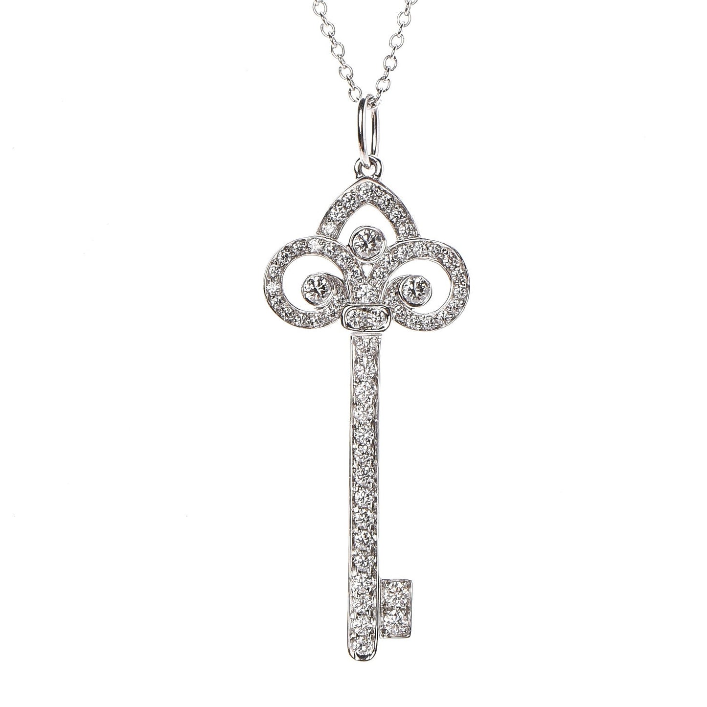 Platinum Diamond .41ct Fleur De Lis Key Pendant Necklace
