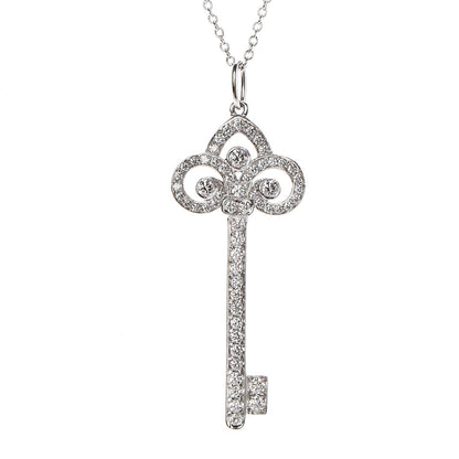Tiffany Platinum Diamond .41ct Fleur De Lis Key Pendant Necklace 4 of 6
