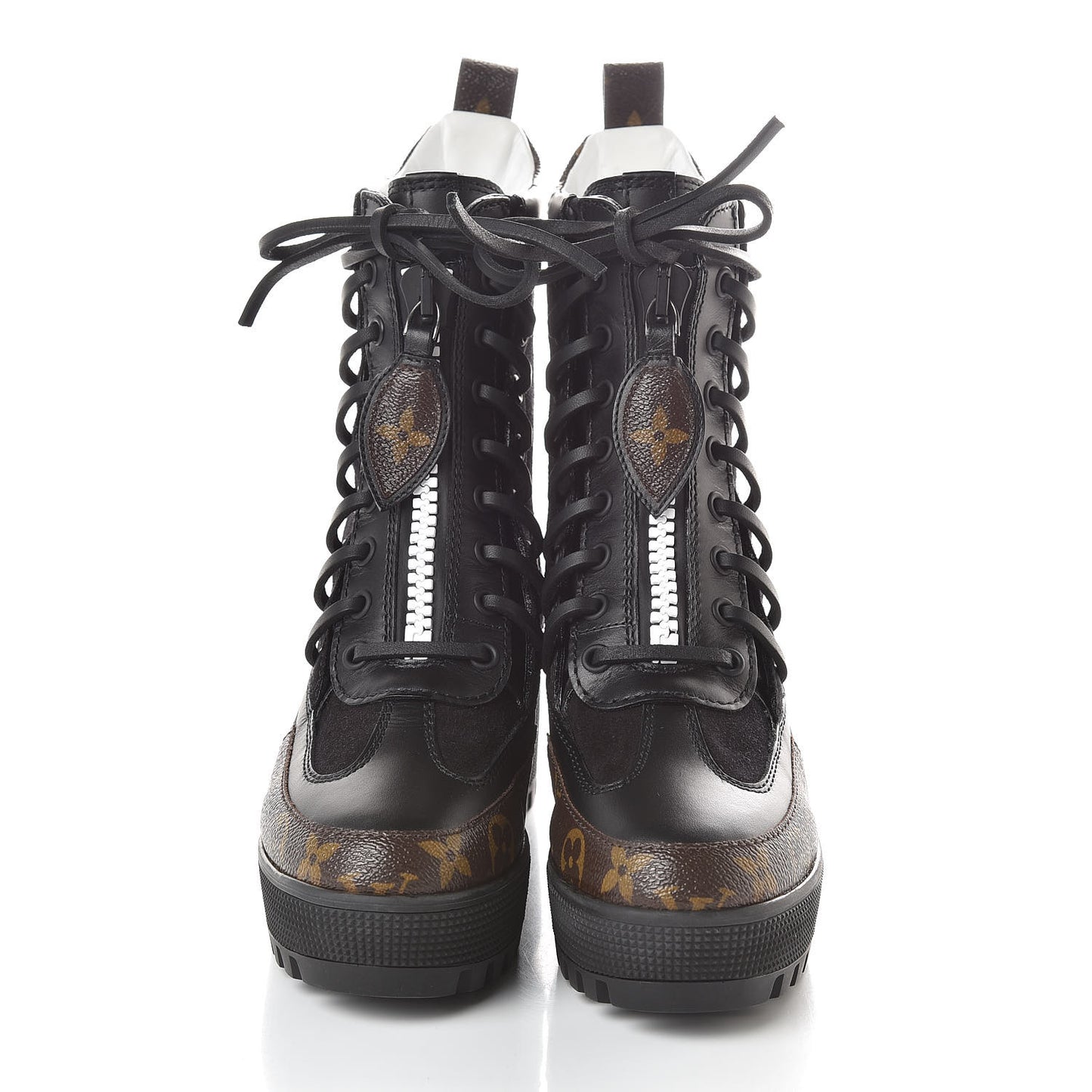 Suede Calfskin Monogram Zip Up Laureate Platform Desert Boots 35 Black