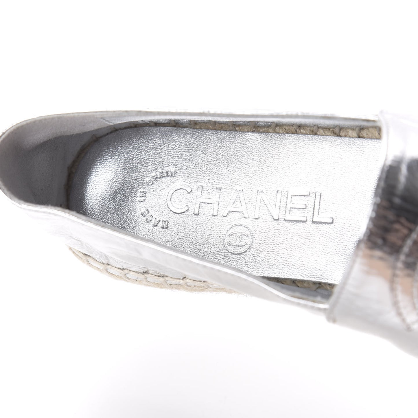 Laminated Goatskin CC Espadrilles 35 Silver