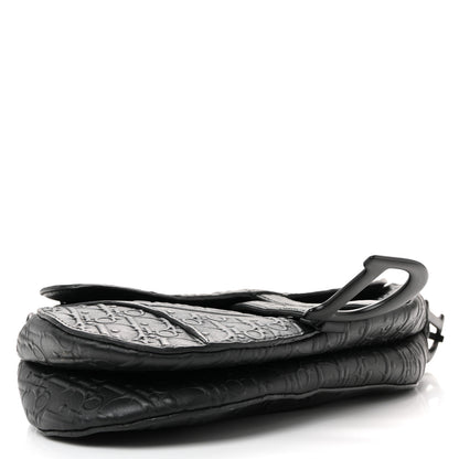 Christian Dior Calfskin Embossed Oblique Saddle Bag Black 4 of 10