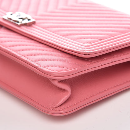Chanel Calfskin Chevron Quilted Boy Wallet On Chain WOC Pink 12 of 14