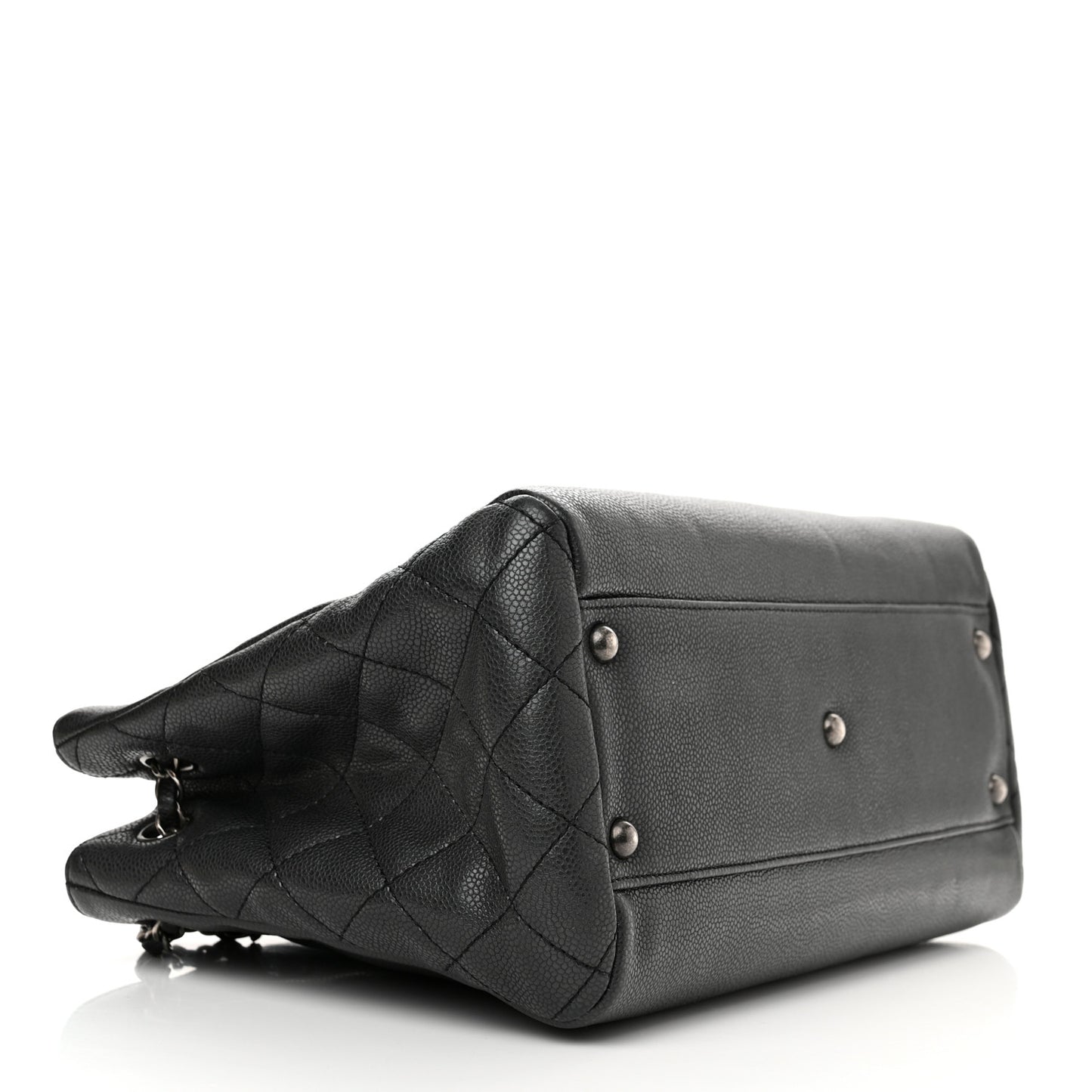 Metallic Grained Calfskin Medium Woven Chain Shopping Tote Black
