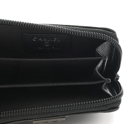 Chanel Caviar Quilted Boy Zip Around Coin Purse Wallet So Black 5 of 8