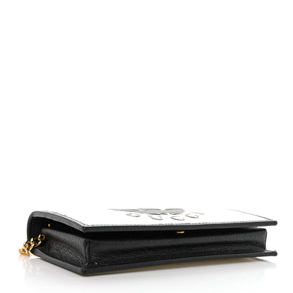 Gucci X ADIDAS Textured Dollar Calfskin Trefoil Embossed Wallet On Chain Off White Black 4 of 11