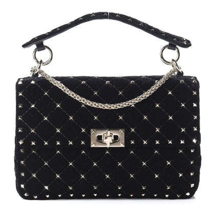 Valentino Garavani Velvet Medium Rockstud Spike Shoulder Bag Black 1 of 9