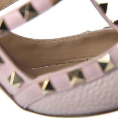Valentino Garavani Pebbled Calfskin Rockstud Ankle Strap Pumps 36 Poudre 10 of 11
