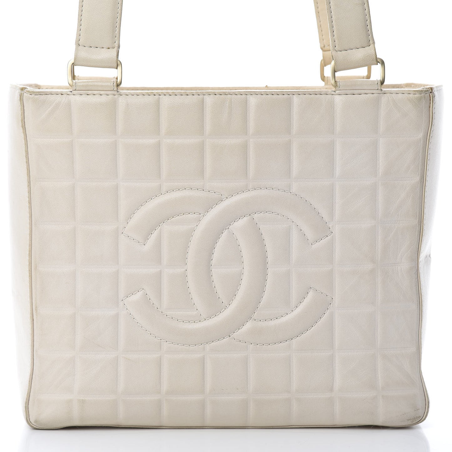 Lambskin Quilted Chocolate Bar Tote White